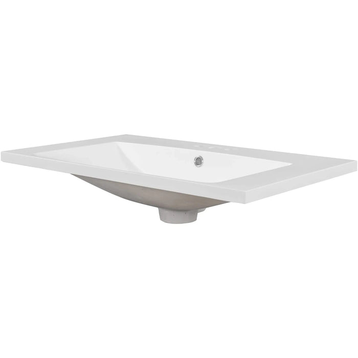 30' Single Bathroom Vanity Top with White Basin, 3-Faucet Holes, Ceramic, White Default -DTYStore