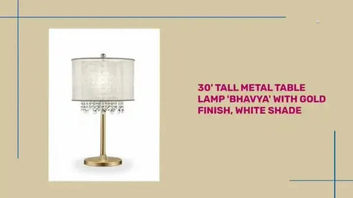 30' Tall Metal Table Lamp 'Bhavya' with Gold finish, White Shade -DTYStore