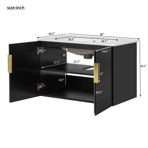 30' Vintage Bathroom Vanity with Ceramic Sink, with 3 Holes Single Ceramic Sink, Bathroom Storage Vanity Cabinet with 2 Soft Closing Doors Default -DTYStore