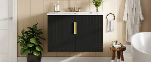 30' Vintage Bathroom Vanity with Ceramic Sink, with 3 Holes Single Ceramic Sink, Bathroom Storage Vanity Cabinet with 2 Soft Closing Doors Default -DTYStore