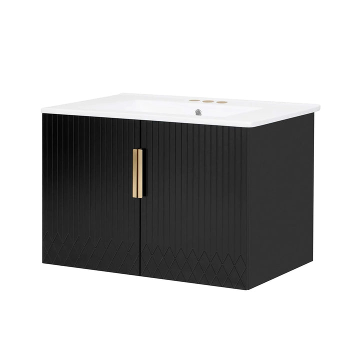 30' Vintage Bathroom Vanity with Ceramic Sink, with 3 Holes Single Ceramic Sink, Bathroom Storage Vanity Cabinet with 2 Soft Closing Doors Default -DTYStore