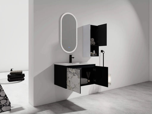 30' Wall-Mounted Bathroom Vanity With Ceramic Sink and Side Cabinet & Soft Close Doors, Combination Cabinet (KD-Package) Default -DTYStore