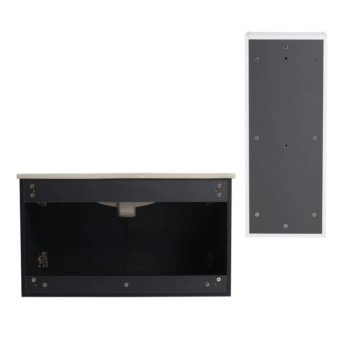 30' Wall-Mounted Bathroom Vanity With Ceramic Sink and Side Cabinet & Soft Close Doors, Combination Cabinet (KD-Package) Default -DTYStore