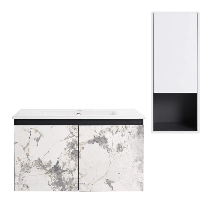 30' Wall-Mounted Bathroom Vanity With Ceramic Sink and Side Cabinet & Soft Close Doors, Combination Cabinet (KD-Package) Default -DTYStore