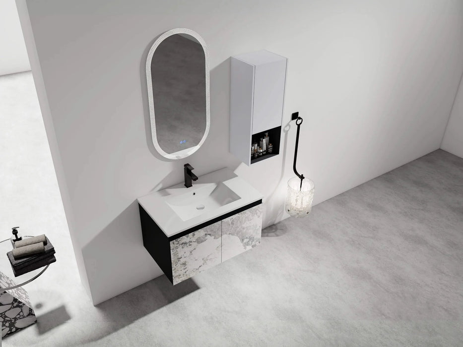 30' Wall-Mounted Bathroom Vanity With Ceramic Sink and Side Cabinet & Soft Close Doors, Combination Cabinet (KD-Package) Default -DTYStore