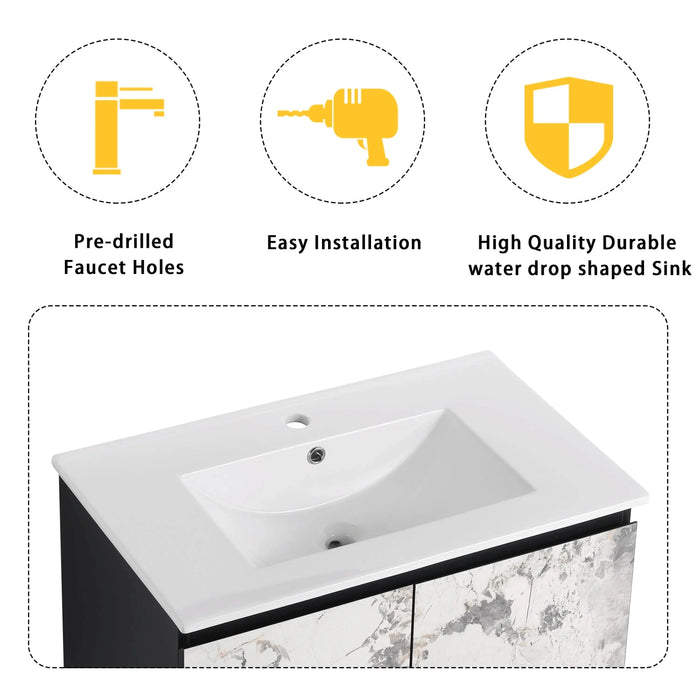 30' Wall-Mounted Bathroom Vanity With Ceramic Sink and Side Cabinet & Soft Close Doors, Combination Cabinet (KD-Package) Default -DTYStore
