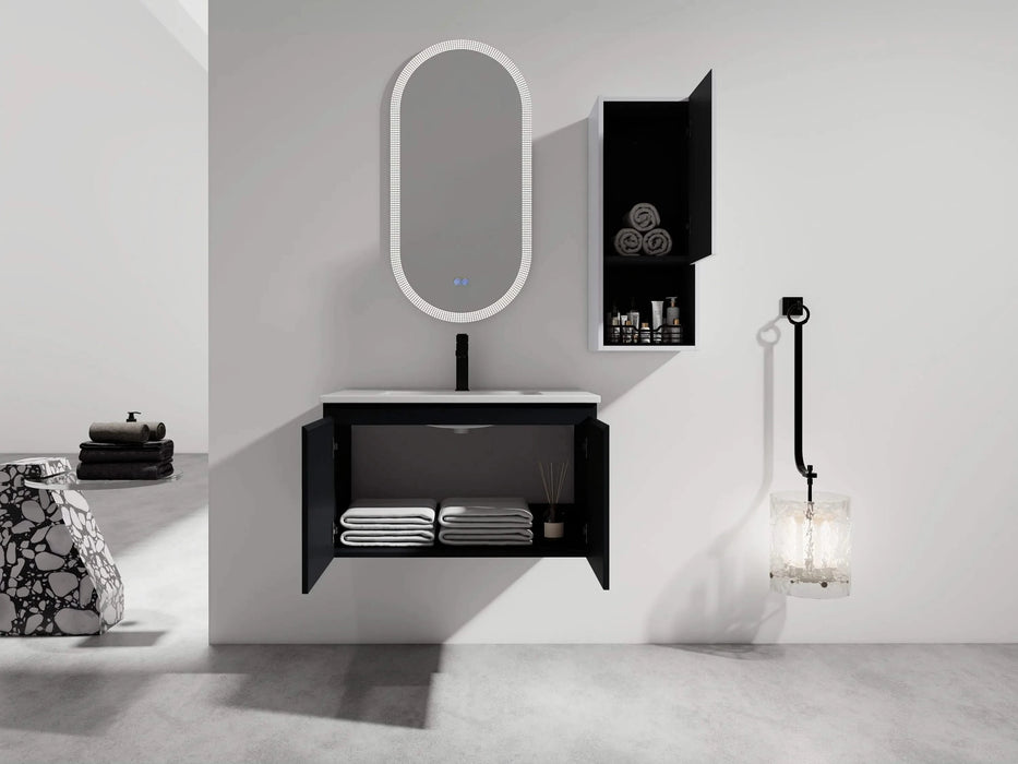 30' Wall-Mounted Bathroom Vanity With Ceramic Sink and Side Cabinet & Soft Close Doors, Combination Cabinet (KD-Package) Default -DTYStore