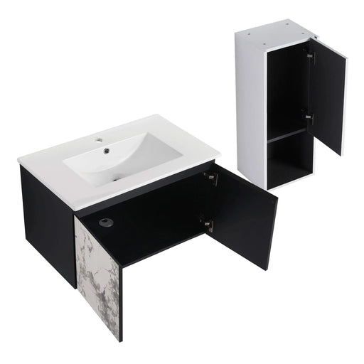30' Wall-Mounted Bathroom Vanity With Ceramic Sink and Side Cabinet & Soft Close Doors, Combination Cabinet (KD-Package) Default -DTYStore