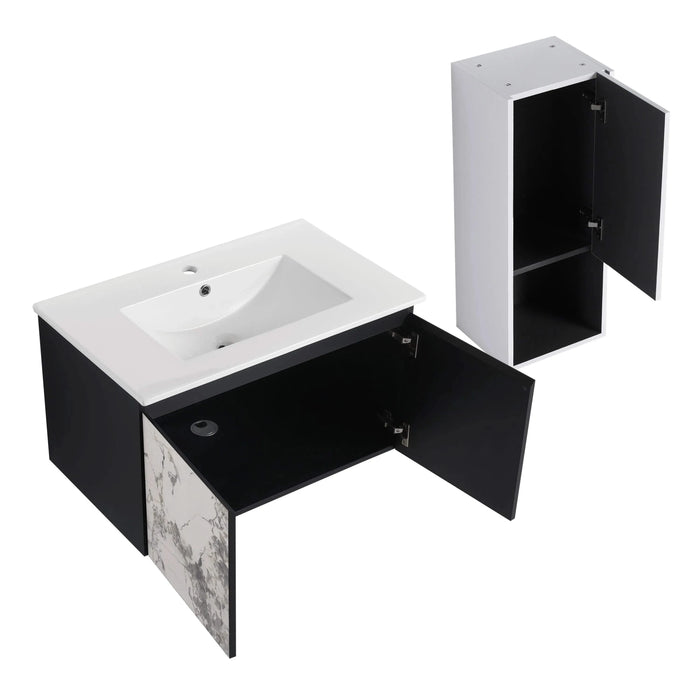 30' Wall-Mounted Bathroom Vanity With Ceramic Sink and Side Cabinet & Soft Close Doors, Combination Cabinet (KD-Package) Default -DTYStore