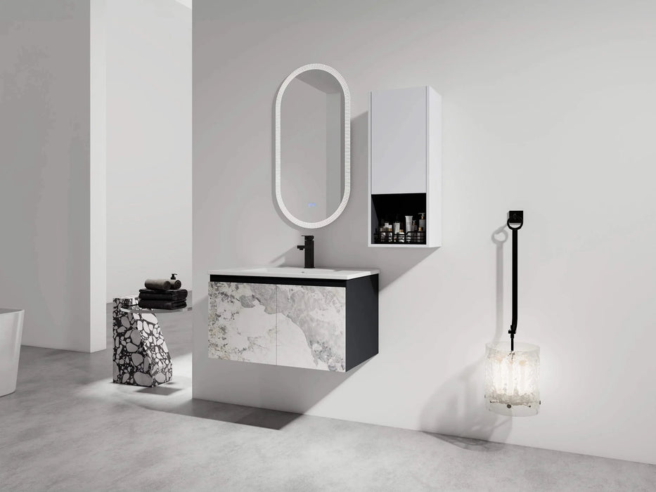 30' Wall-Mounted Bathroom Vanity With Ceramic Sink and Side Cabinet & Soft Close Doors, Combination Cabinet (KD-Package) Default -DTYStore