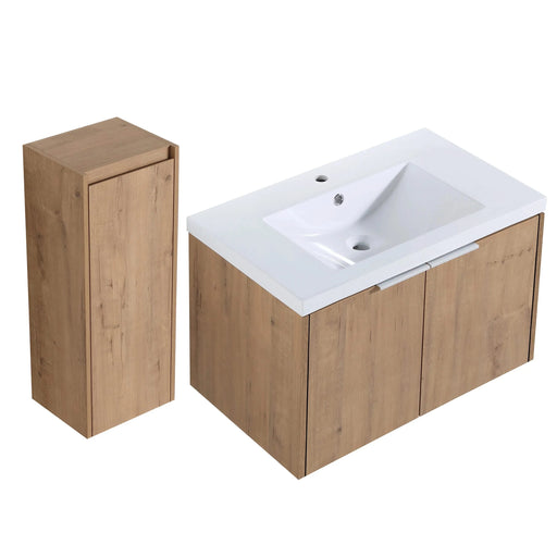 30' Wall-Mounted Bathroom Vanity With Sink and Side Cabinet, Soft Close Doors,00112IMO-00630IMO Combination Cabinet(KD-Packing) Default -DTYStore