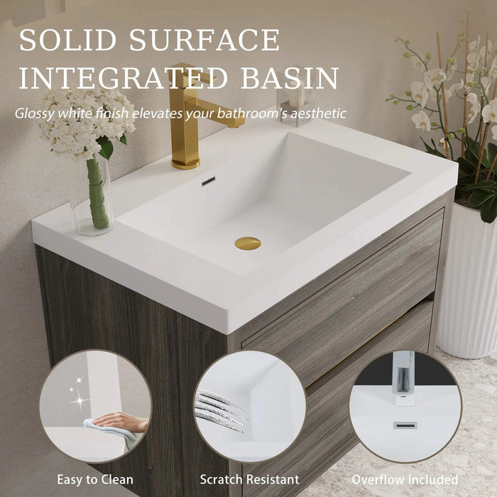 30' Wall-Mounted Bathroom Vanity with Sink, Floating Bathroom Storage Cabinet with Stone Resin Countertop and Soft Close Drawers, Ash Grey 24V15-30AG Default -DTYStore