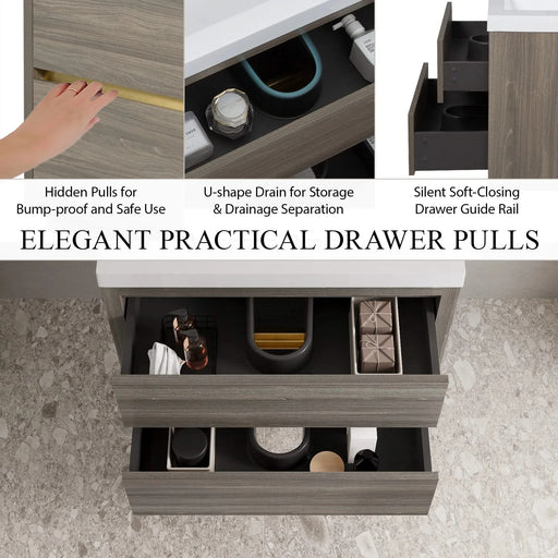 30' Wall-Mounted Bathroom Vanity with Sink, Floating Bathroom Storage Cabinet with Stone Resin Countertop and Soft Close Drawers, Ash Grey 24V15-30AG Default -DTYStore