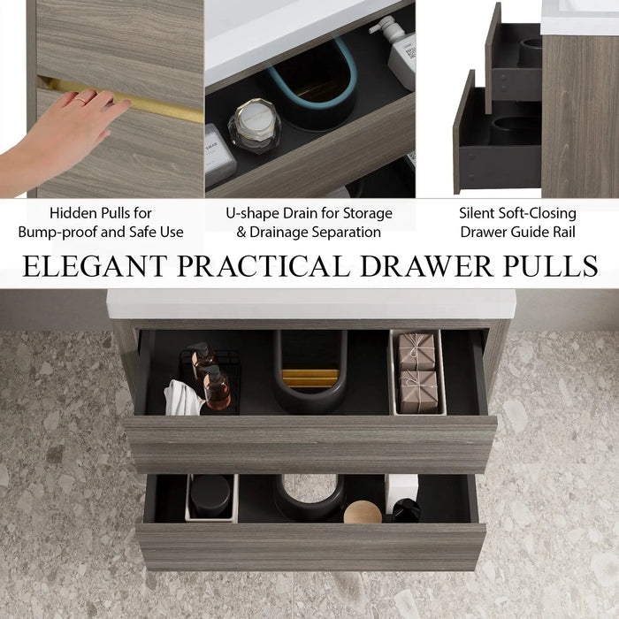 30' Wall-Mounted Bathroom Vanity with Sink, Floating Bathroom Storage Cabinet with Stone Resin Countertop and Soft Close Drawers, Ash Grey 24V15-30AG Default -DTYStore