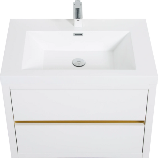 30' Wall-Mounted Bathroom Vanity with Sink, Floating Bathroom Storage Cabinet with Stone Resin Countertop and Soft Close Drawers, Glossy White 24V15-30GW Default -DTYStore