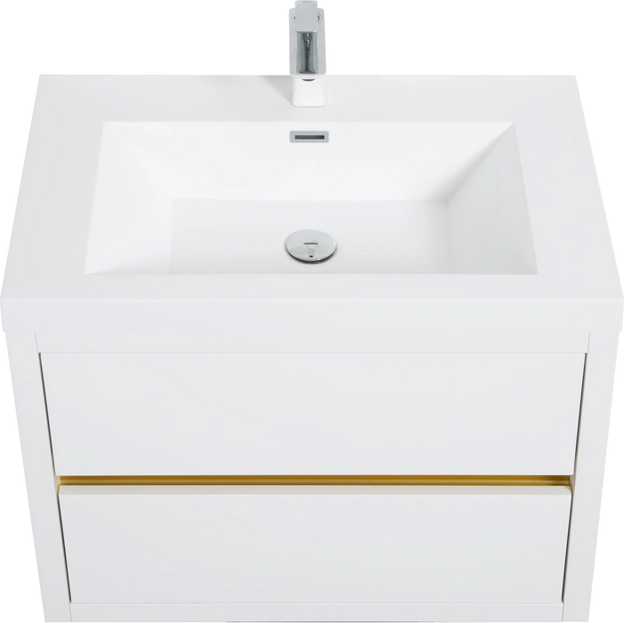 30' Wall-Mounted Bathroom Vanity with Sink, Floating Bathroom Storage Cabinet with Stone Resin Countertop and Soft Close Drawers, Glossy White 24V15-30GW Default -DTYStore