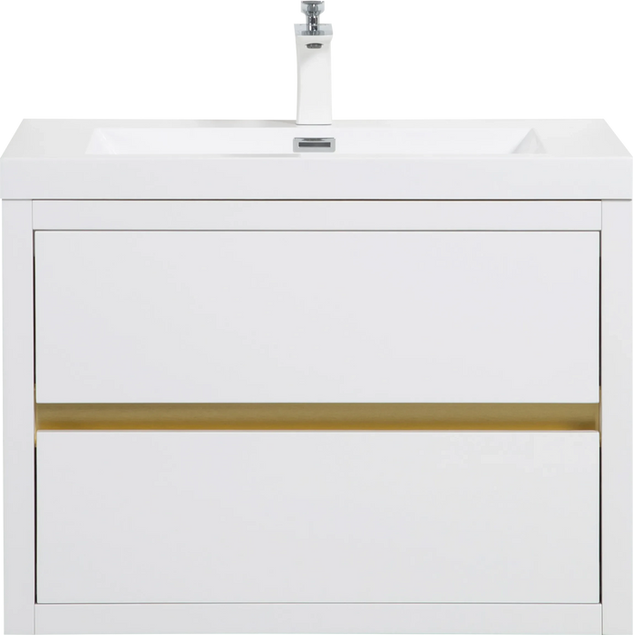 30' Wall-Mounted Bathroom Vanity with Sink, Floating Bathroom Storage Cabinet with Stone Resin Countertop and Soft Close Drawers, Glossy White 24V15-30GW Default -DTYStore