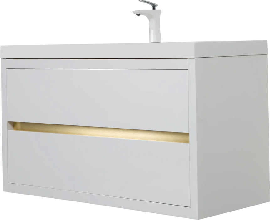 30' Wall-Mounted Bathroom Vanity with Sink, Floating Bathroom Storage Cabinet with Stone Resin Countertop and Soft Close Drawers, Glossy White 24V15-30GW Default -DTYStore