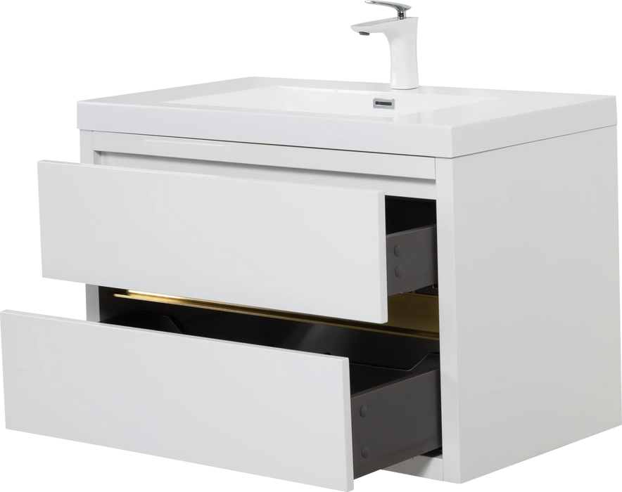 30' Wall-Mounted Bathroom Vanity with Sink, Floating Bathroom Storage Cabinet with Stone Resin Countertop and Soft Close Drawers, Glossy White 24V15-30GW Default -DTYStore