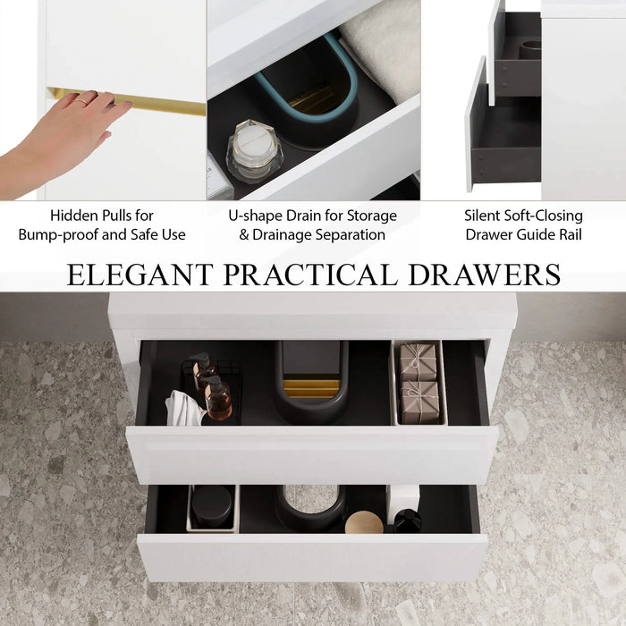 30' Wall-Mounted Bathroom Vanity with Sink, Floating Bathroom Storage Cabinet with Stone Resin Countertop and Soft Close Drawers, Glossy White 24V15-30GW Default -DTYStore