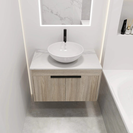 30 ' Modern Design Float Bathroom Vanity With Ceramic Basin Set, Wall Mounted White Oak Vanity With Soft Close Door,KD-Packing,KD-Packing,2 Pieces Parcel(TOP-BAB321MOWH) Default -DTYStore