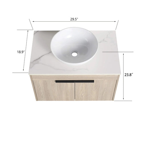 30 ' Modern Design Float Bathroom Vanity With Ceramic Basin Set, Wall Mounted White Oak Vanity With Soft Close Door,KD-Packing,KD-Packing,2 Pieces Parcel(TOP-BAB321MOWH) Default -DTYStore