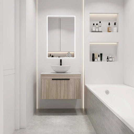 30 ' Modern Design Float Bathroom Vanity With Ceramic Basin Set, Wall Mounted White Oak Vanity With Soft Close Door,KD-Packing,KD-Packing,2 Pieces Parcel(TOP-BAB321MOWH) Default -DTYStore