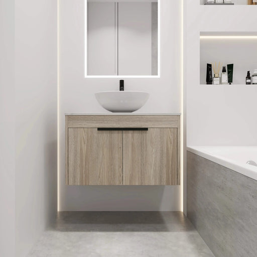 30 ' Modern Design Float Bathroom Vanity With Ceramic Basin Set, Wall Mounted White Oak Vanity With Soft Close Door,KD-Packing,KD-Packing,2 Pieces Parcel(TOP-BAB321MOWH) Default -DTYStore