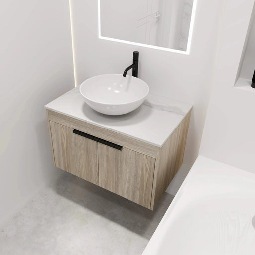 30 ' Modern Design Float Bathroom Vanity With Ceramic Basin Set, Wall Mounted White Oak Vanity With Soft Close Door,KD-Packing,KD-Packing,2 Pieces Parcel(TOP-BAB321MOWH) Default -DTYStore