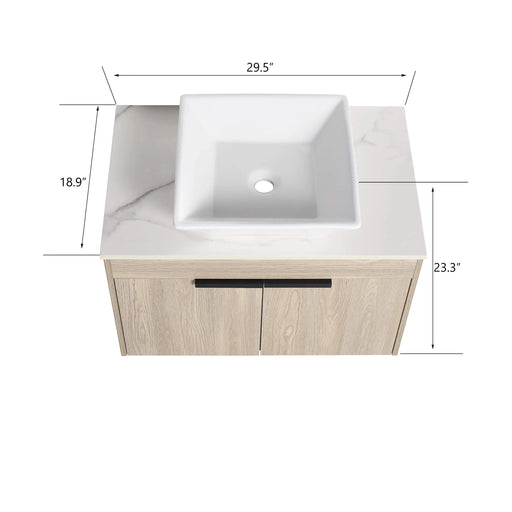 30 ' Modern Design Float Bathroom Vanity With Ceramic Basin Set, Wall Mounted White Vanity With Soft Close Door,KD-Packing,KD-Packing,2 Pieces Parcel(TOP-BAB101MOWH) Default -DTYStore