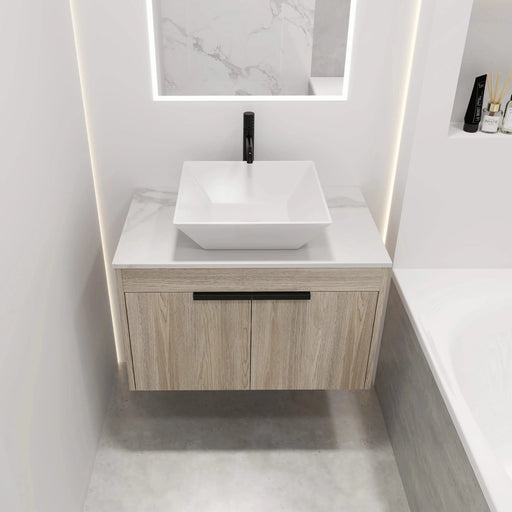 30 ' Modern Design Float Bathroom Vanity With Ceramic Basin Set, Wall Mounted White Vanity With Soft Close Door,KD-Packing,KD-Packing,2 Pieces Parcel(TOP-BAB101MOWH) Default -DTYStore