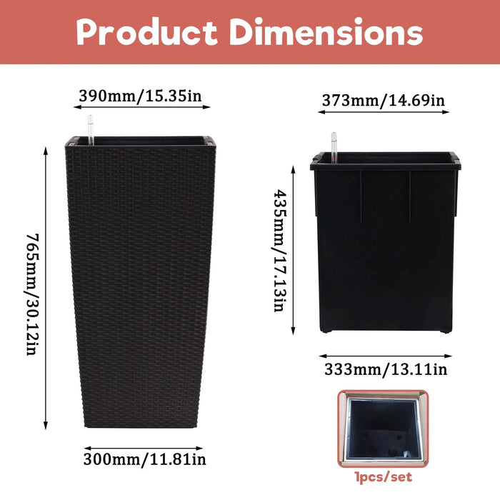 30 in Tall Large Flower Pots Planter with Self-Watering Drainage Holes&Inner Trays Indoor Outdoor Plant Pot with Drain Holes, Water Level Monitor,Inner Bucket for Garden, Patio, Porch, Backyard, Black Default -DTYStore