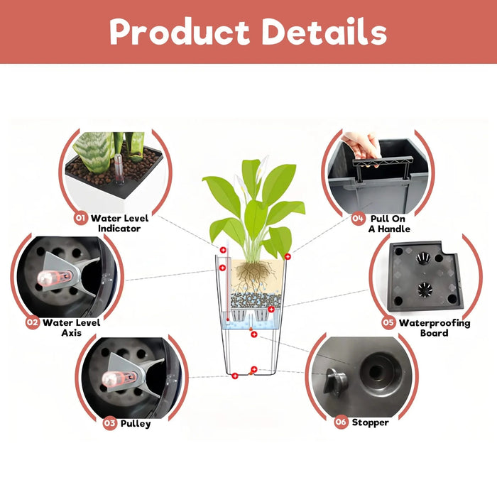 30 in Tall Large Flower Pots Planter with Self-Watering Drainage Holes&Inner Trays Indoor Outdoor Plant Pot with Drain Holes, Water Level Monitor,Inner Bucket for Garden, Patio, Porch, Backyard, Black Default -DTYStore