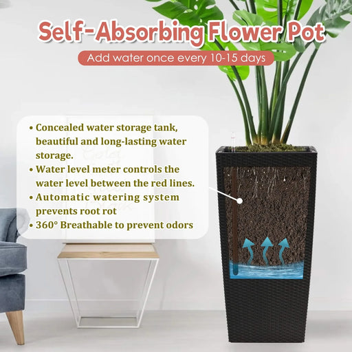 30 in Tall Large Flower Pots Planter with Self-Watering Drainage Holes&Inner Trays Indoor Outdoor Plant Pot with Drain Holes, Water Level Monitor,Inner Bucket for Garden, Patio, Porch, Backyard, Black Default -DTYStore