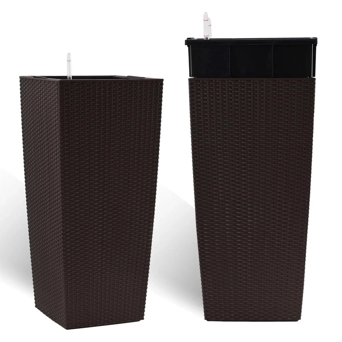 30 in Tall Large Flower Pots Planter with Self-Watering Drainage Holes&Inner Trays Indoor Outdoor Plant Pot with Drain Holes, Water Level Monitor, Inner Bucket for Garden, Patio, Porch, Backyard,Brown Default -DTYStore