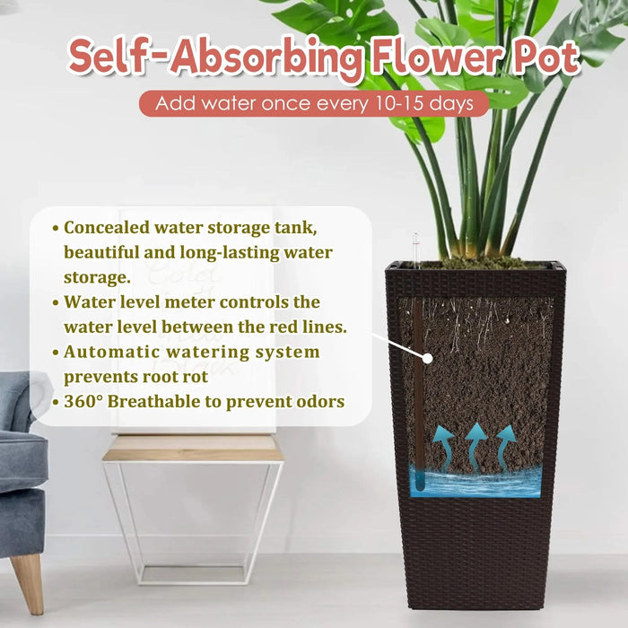 30 in Tall Large Flower Pots Planter with Self-Watering Drainage Holes&Inner Trays Indoor Outdoor Plant Pot with Drain Holes, Water Level Monitor, Inner Bucket for Garden, Patio, Porch, Backyard,Brown Default -DTYStore