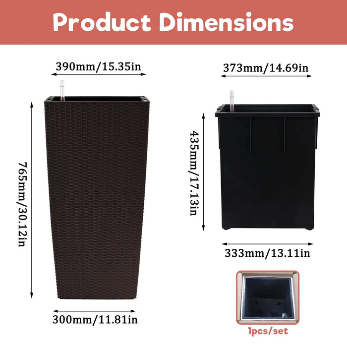 30 in Tall Large Flower Pots Planter with Self-Watering Drainage Holes&Inner Trays Indoor Outdoor Plant Pot with Drain Holes, Water Level Monitor, Inner Bucket for Garden, Patio, Porch, Backyard,Brown Default -DTYStore