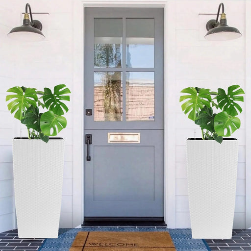 30 in Tall Large Flower Pots Planter with Self-Watering Drainage Holes&Inner Trays Indoor Outdoor Plant Pot with Drain Holes, Water Level Monitor, Inner Bucket for Garden, Patio, Porch, Backyard,White Default -DTYStore