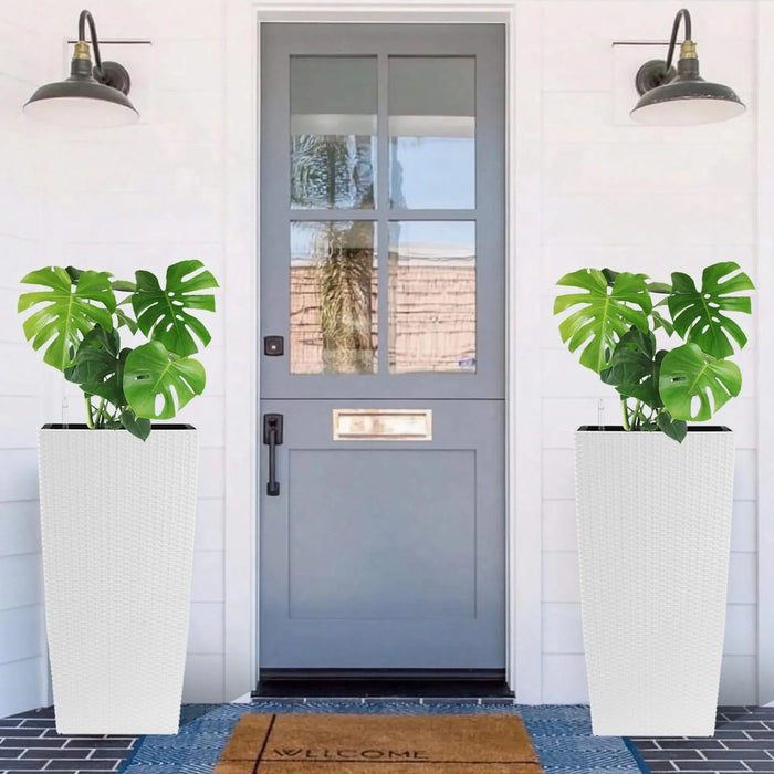 30 in Tall Large Flower Pots Planter with Self-Watering Drainage Holes&Inner Trays Indoor Outdoor Plant Pot with Drain Holes, Water Level Monitor, Inner Bucket for Garden, Patio, Porch, Backyard,White Default -DTYStore