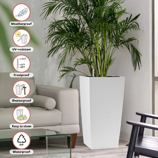 30 in Tall Large Flower Pots Planter with Self-Watering Drainage Holes&Inner Trays Indoor Outdoor Plant Pot with Drain Holes, Water Level Monitor, Inner Bucket for Garden, Patio, Porch, Backyard,White Default -DTYStore