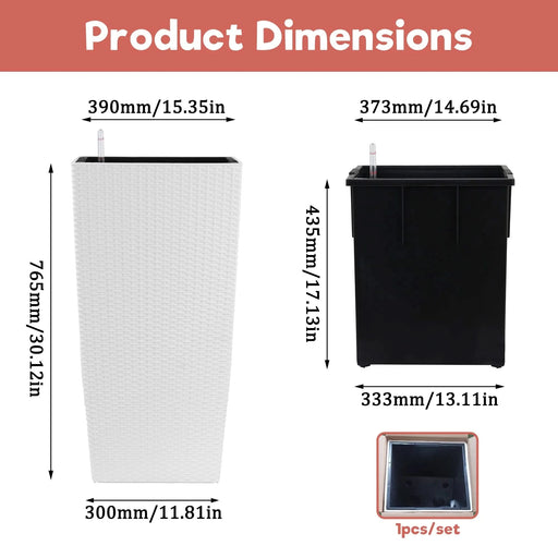 30 in Tall Large Flower Pots Planter with Self-Watering Drainage Holes&Inner Trays Indoor Outdoor Plant Pot with Drain Holes, Water Level Monitor, Inner Bucket for Garden, Patio, Porch, Backyard,White Default -DTYStore