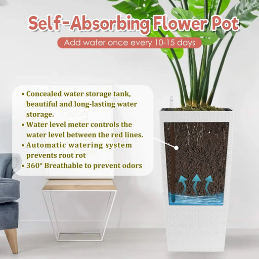 30 in Tall Large Flower Pots Planter with Self-Watering Drainage Holes&Inner Trays Indoor Outdoor Plant Pot with Drain Holes, Water Level Monitor, Inner Bucket for Garden, Patio, Porch, Backyard,White Default -DTYStore