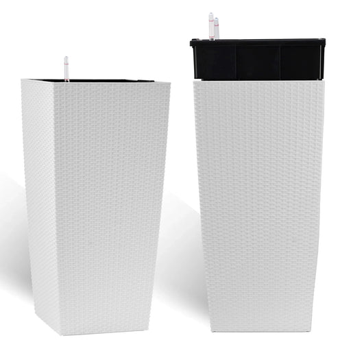 30 in Tall Large Flower Pots Planter with Self-Watering Drainage Holes&Inner Trays Indoor Outdoor Plant Pot with Drain Holes, Water Level Monitor, Inner Bucket for Garden, Patio, Porch, Backyard,White Default -DTYStore