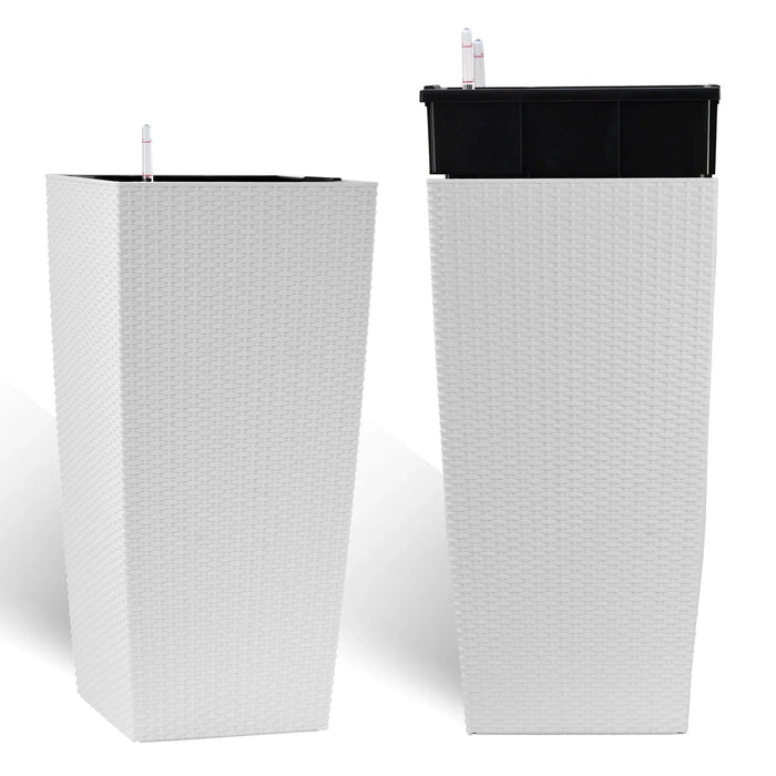 30 in Tall Large Flower Pots Planter with Self-Watering Drainage Holes&Inner Trays Indoor Outdoor Plant Pot with Drain Holes, Water Level Monitor, Inner Bucket for Garden, Patio, Porch, Backyard,White Default -DTYStore