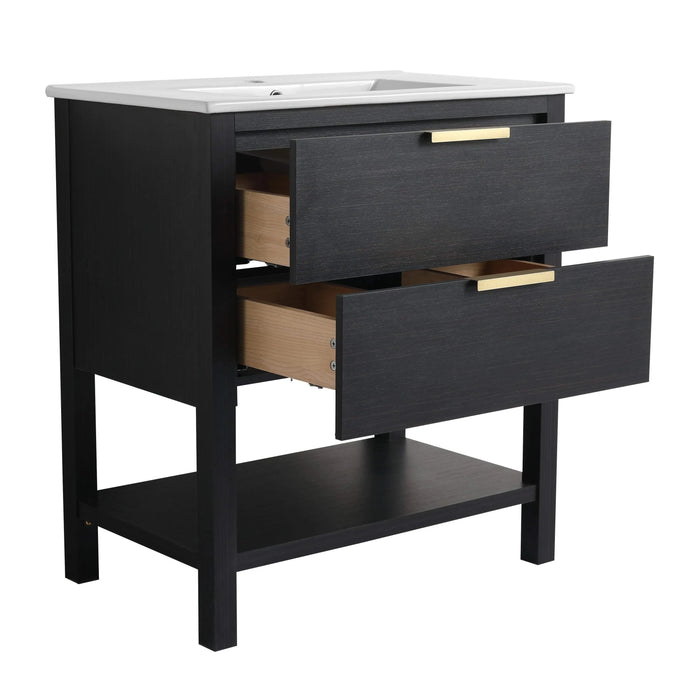30 inch Bathroom Vanity With Sink and 2 Soft Close Drawers, Golden Handle-BVB01030BCTG-BL9075B Default -DTYStore