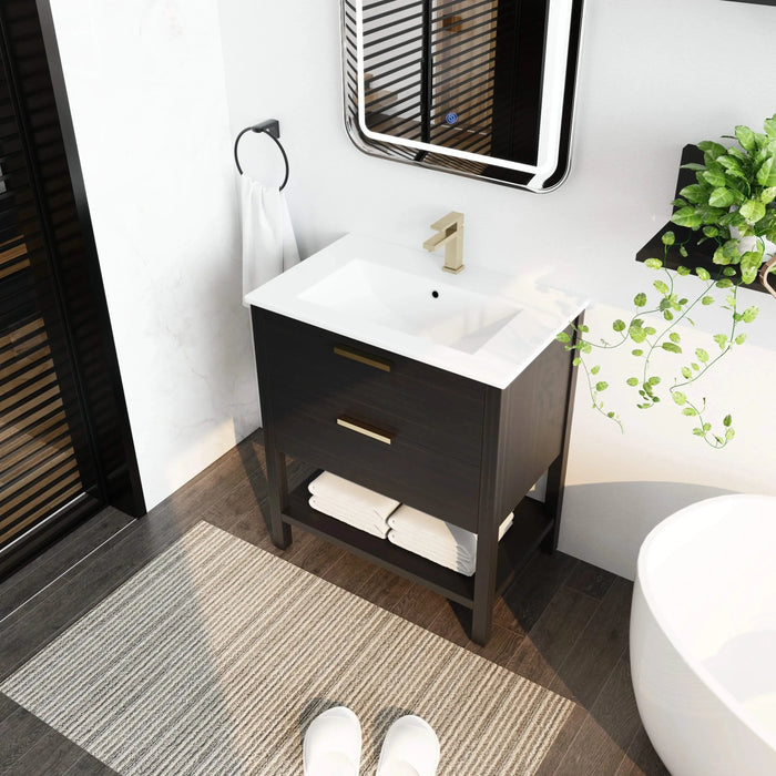 30 inch Bathroom Vanity With Sink and 2 Soft Close Drawers, Golden Handle-BVB01030BCTG-BL9075B Default -DTYStore