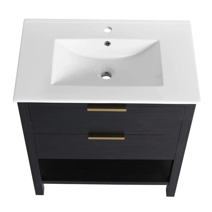 30 inch Bathroom Vanity With Sink and 2 Soft Close Drawers, Golden Handle-BVB01030BCTG-BL9075B Default -DTYStore