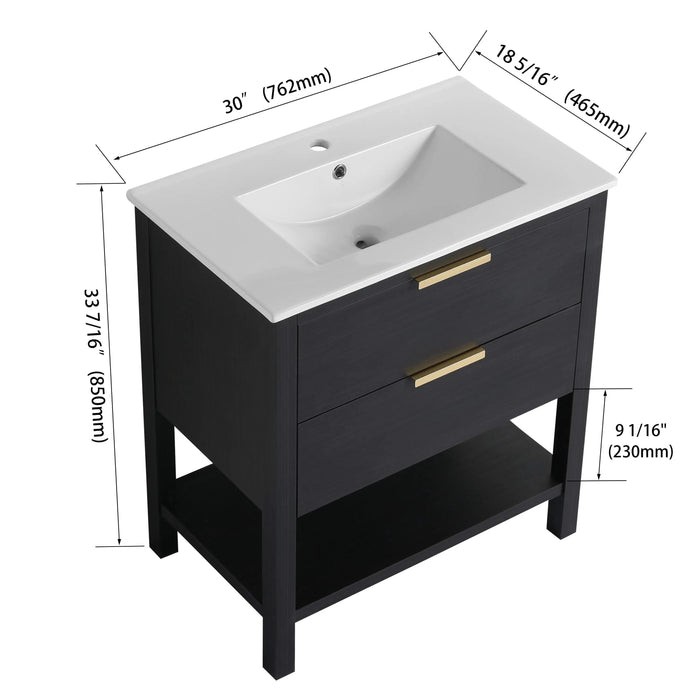30 inch Bathroom Vanity With Sink and 2 Soft Close Drawers, Golden Handle-BVB01030BCTG-BL9075B Default -DTYStore