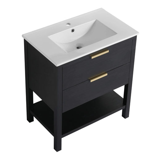 30 inch Bathroom Vanity With Sink and 2 Soft Close Drawers, Golden Handle-BVB01030BCTG-BL9075B Default -DTYStore