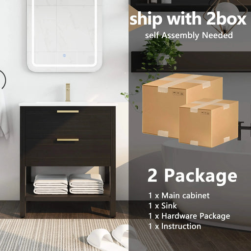 30 inch Bathroom Vanity With Sink and 2 Soft Close Drawers, Golden Handle-BVB01030BCTG-BL9075B Default -DTYStore